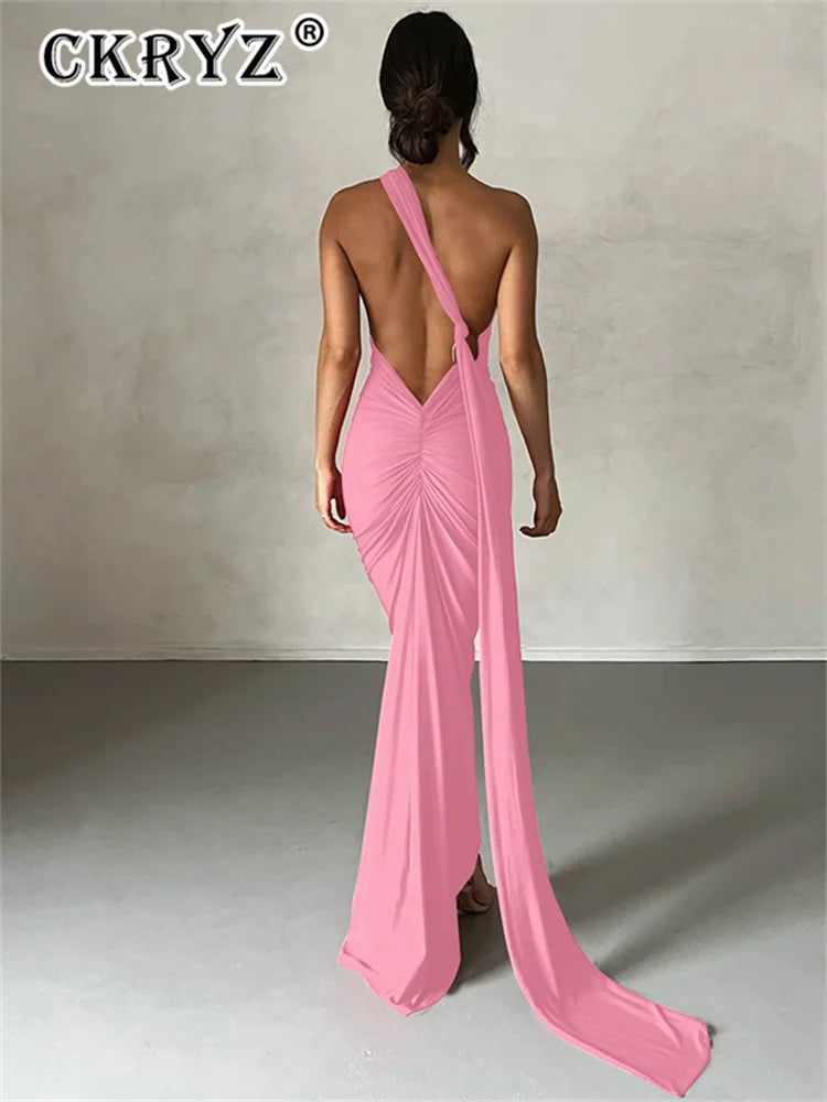 Ladies Summer Elegant Evening Party Dress For Women Sleeveless Backless Halter Sexy Long Dresses Woman Clothes Birthday Clubwear