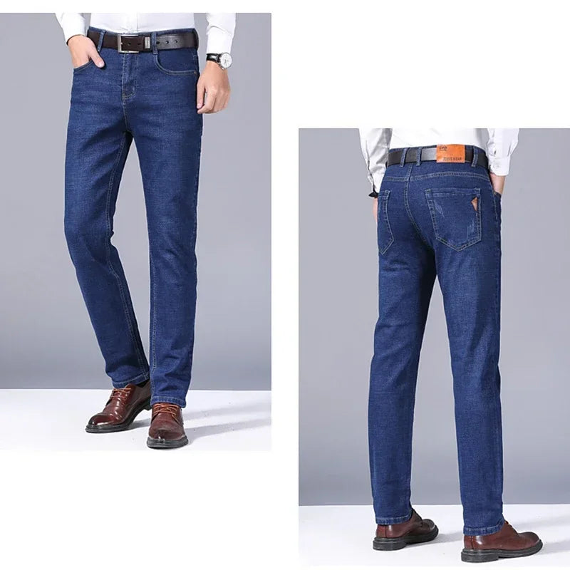 Fashion Men Jeans Stretch Straight Leg Casual Slim Fit Denim Pants Male Brand Luxury Design Business Classic Trousers Large Size