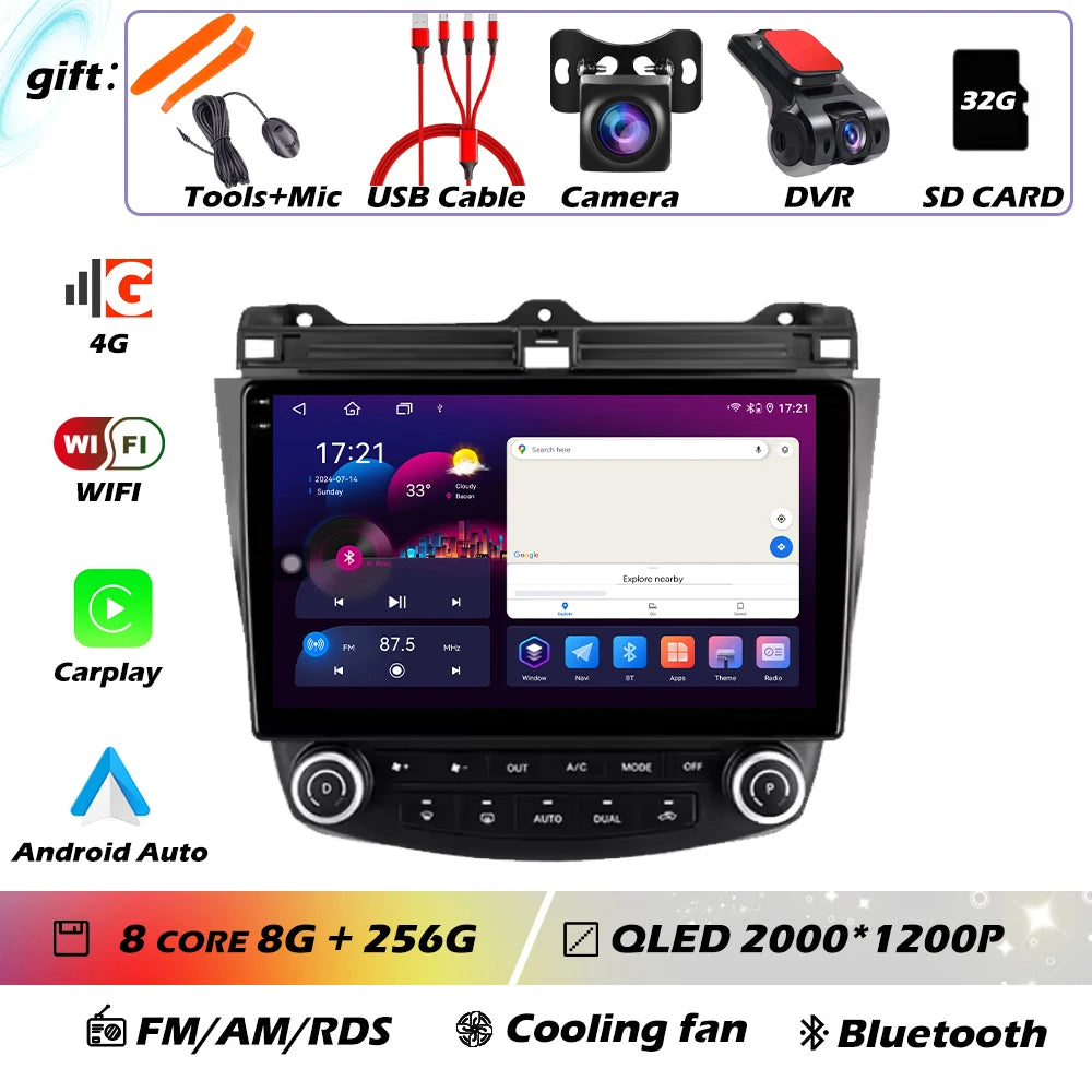 Android OS For Honda Accord 7 CM UC CL 2004 - 2007 Car Radio Navigation 4G WIFI BT No 2 Din DVD GPS CPU Multimedia Player