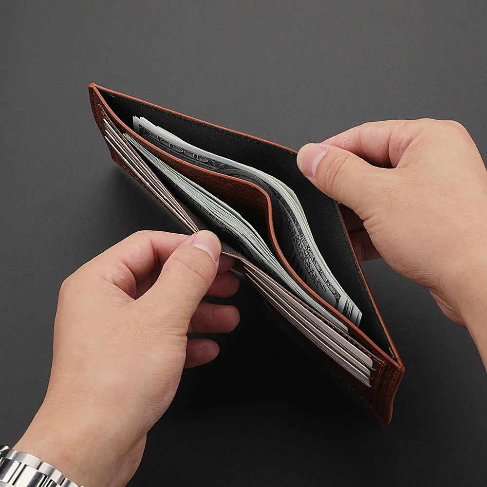 Men's Fashion Retro Business Short Wallet Multi Card Slot Horizontal Soft Pu Leather Men's Wallet