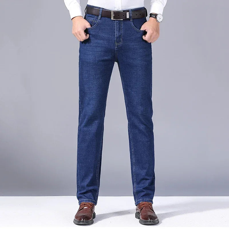 Fashion Men Jeans Stretch Straight Leg Casual Slim Fit Denim Pants Male Brand Luxury Design Business Classic Trousers Large Size