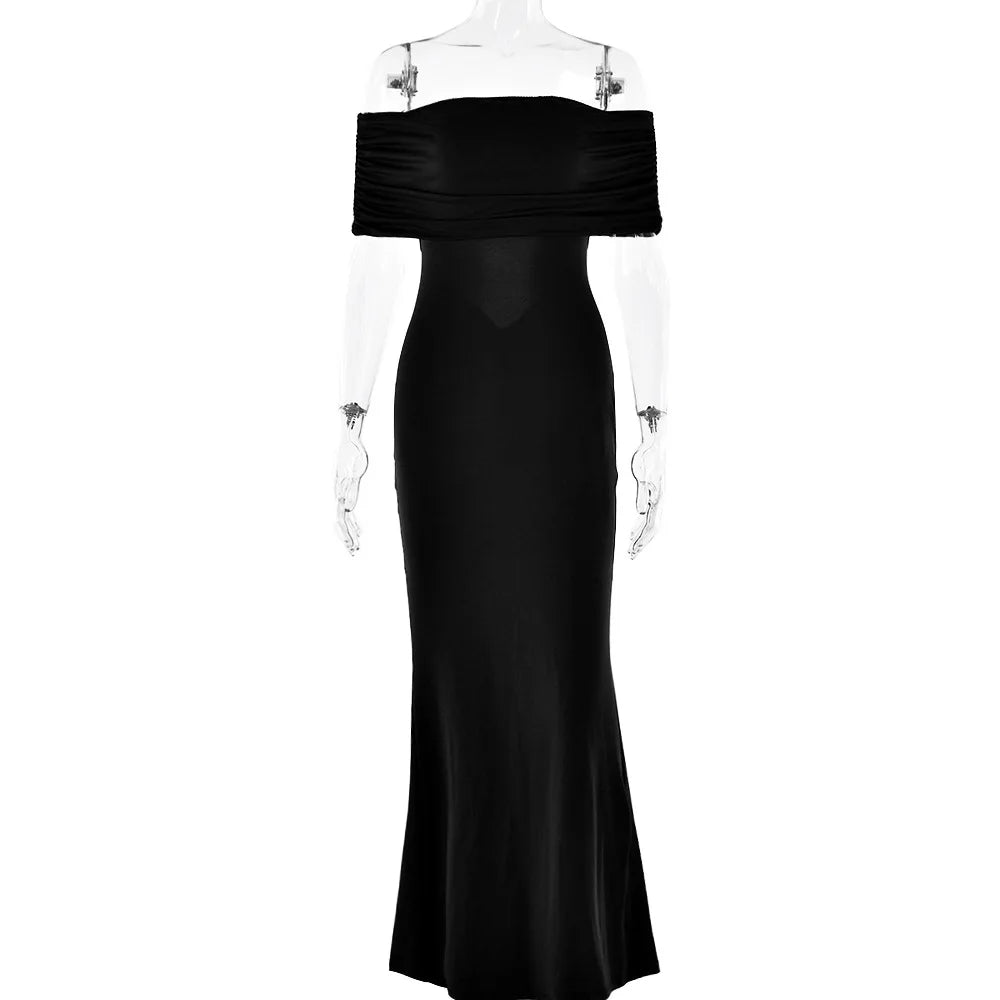 Ladies Summer Off Shoulder Fashion Evening Party Dresses For Women Strapless Backless Ruched Maxi Dress Birthday Clubwear Outfit
