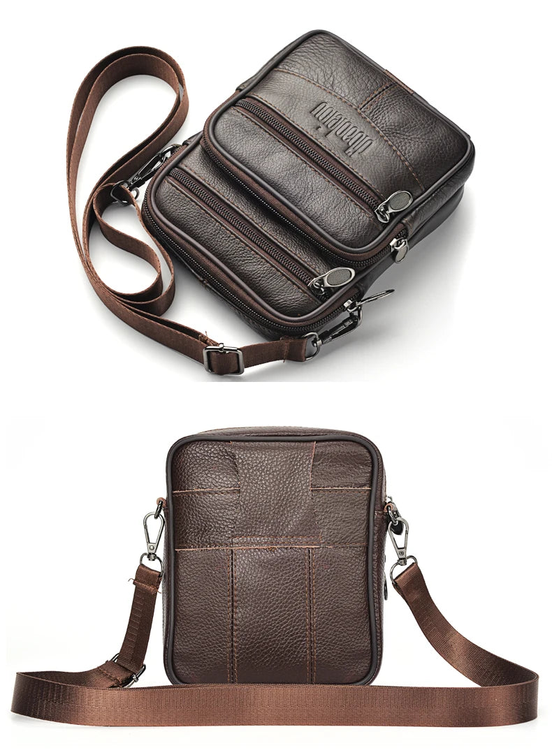 Men's Genuine Leather Crossbody Bag High Quality Zipper Pocket Retro Business Messenger Bag for Men