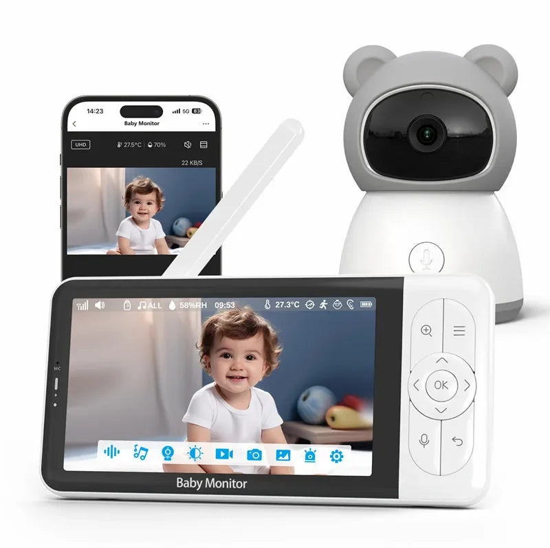 Tuya Smart Wireless Video Baby Monitors 5" 1080P Display Temperature Detection APP View Control Baby Nanny 2-Way Audio Baby Cam