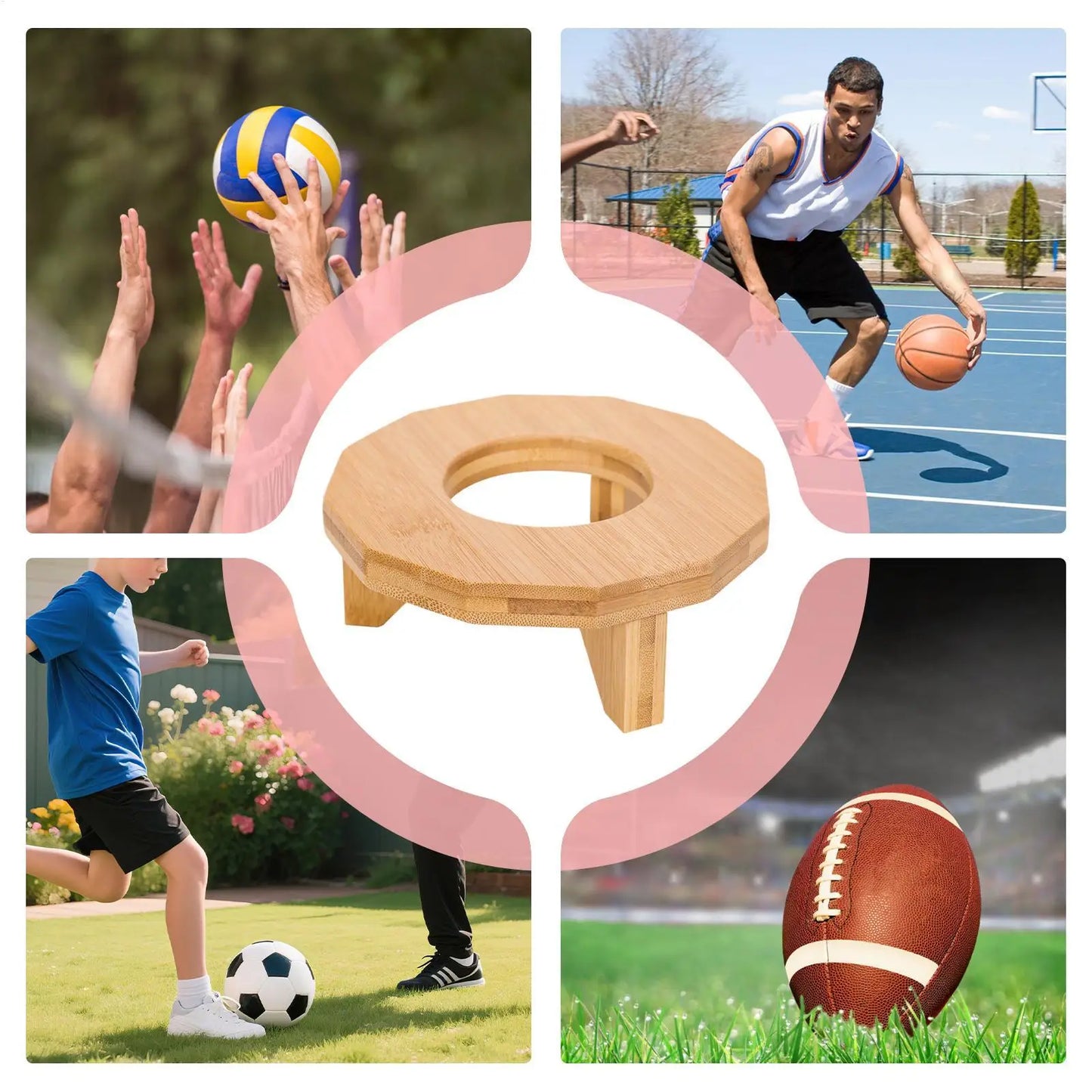 Basketball Holder Wood Football Holder Decorative Basketball Display Stand For Bookshelf Room Garage Kids Teen Living Room Decor