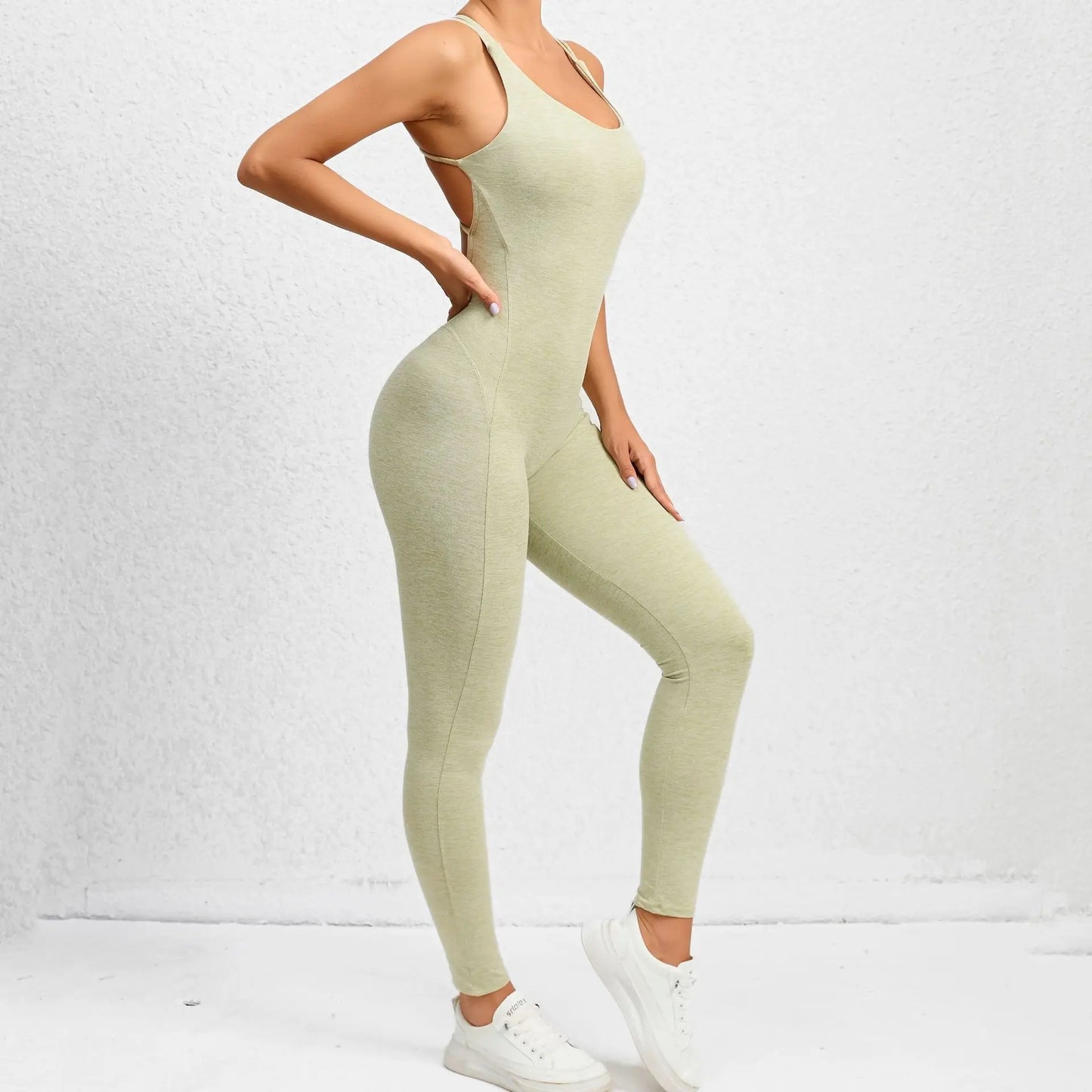 Sexy Backless Bodycon Scrunch Jumpsuit Raises Butt Women Dance Fitness Overalls for Women Sleeveless Yoga Sport Jump Suit Black