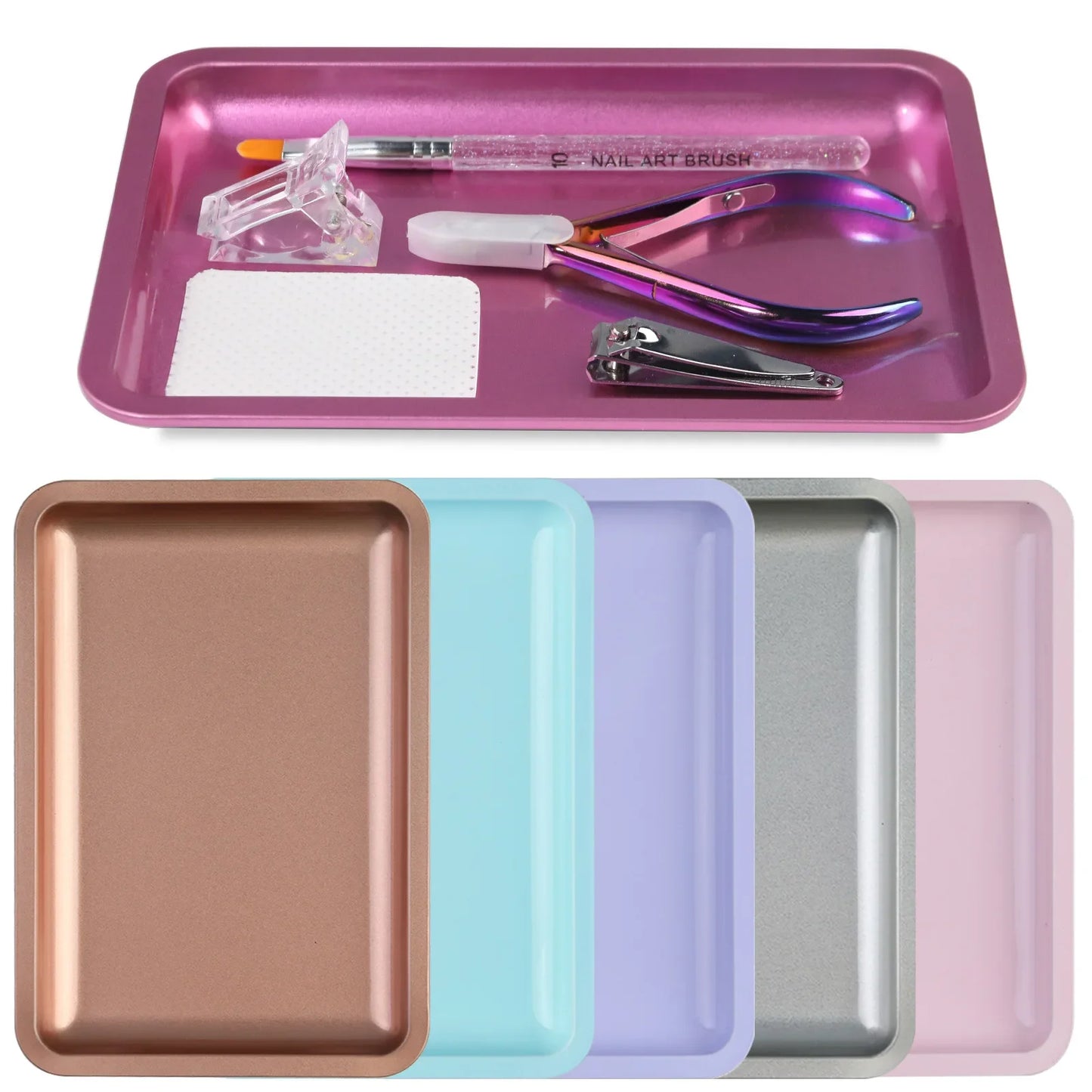 Stainless Steel Cosmetic Storage Tray Manicure Nail Art Plate Tweezers Clippers Pen Container Square False Nails Dish Tools