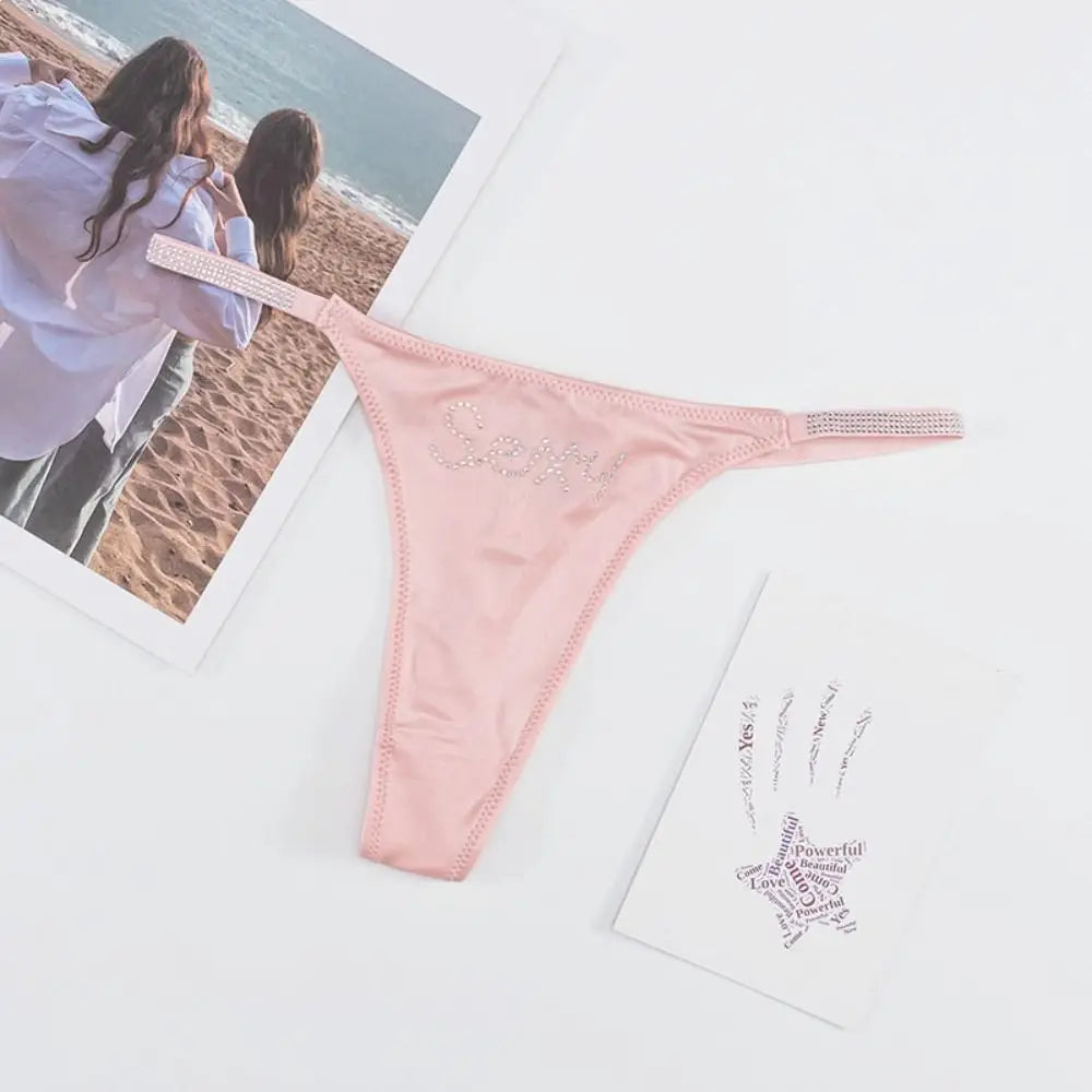 Low-waist Seamless Panties Breathable Thin Belt Solid Color Rhinestone Briefs Underwear Sports Panties Women Thong Girl