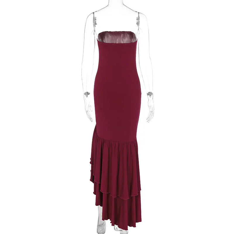 Ladies Summer Ruffle New Fashion Elegant Evening Party Dress Women Sleeveless Backless Tube Bodycon Maxi Dresses Female Clubwear