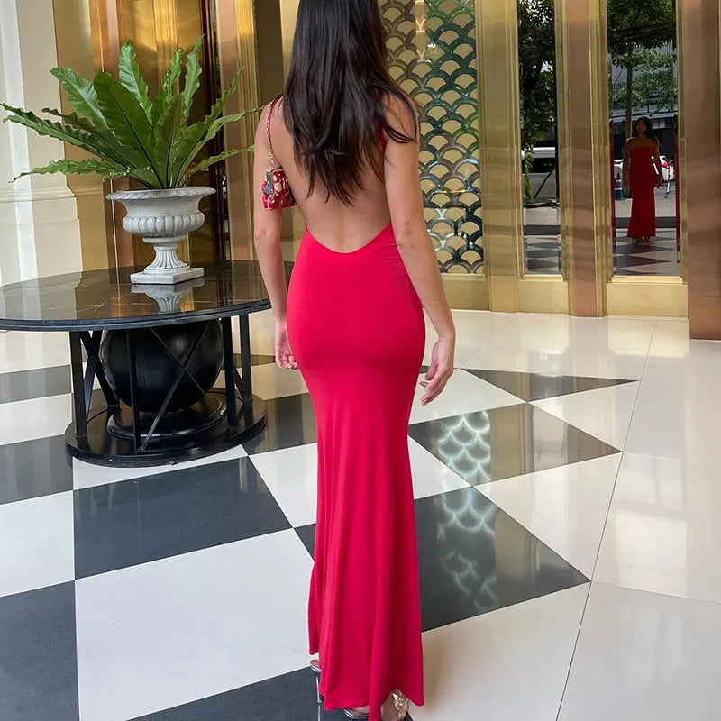 Ladies  Summer Elegant Evening Party Dress Women Sleeveless Backless Maxi Dresses Birthday Night Clubwear Fashion Female Outfits