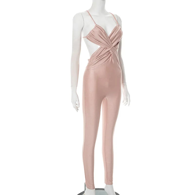 Shestyle Backless Sleeveless Jumpsuits for Women Chest Wrapping V Neck Cross Panelled Bodycon Work Out Fitness Outfits Summer