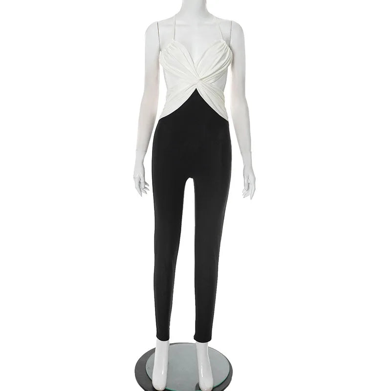 Shestyle Backless Sleeveless Jumpsuits for Women Chest Wrapping V Neck Cross Panelled Bodycon Work Out Fitness Outfits Summer