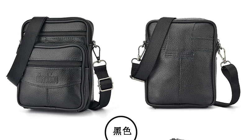 Men's Genuine Leather Crossbody Bag High Quality Zipper Pocket Retro Business Messenger Bag for Men