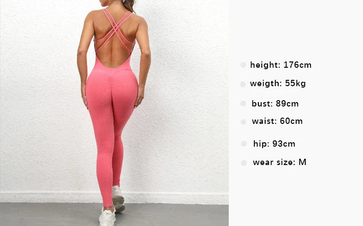 Sexy Backless Bodycon Scrunch Jumpsuit Raises Butt Women Dance Fitness Overalls for Women Sleeveless Yoga Sport Jump Suit Black