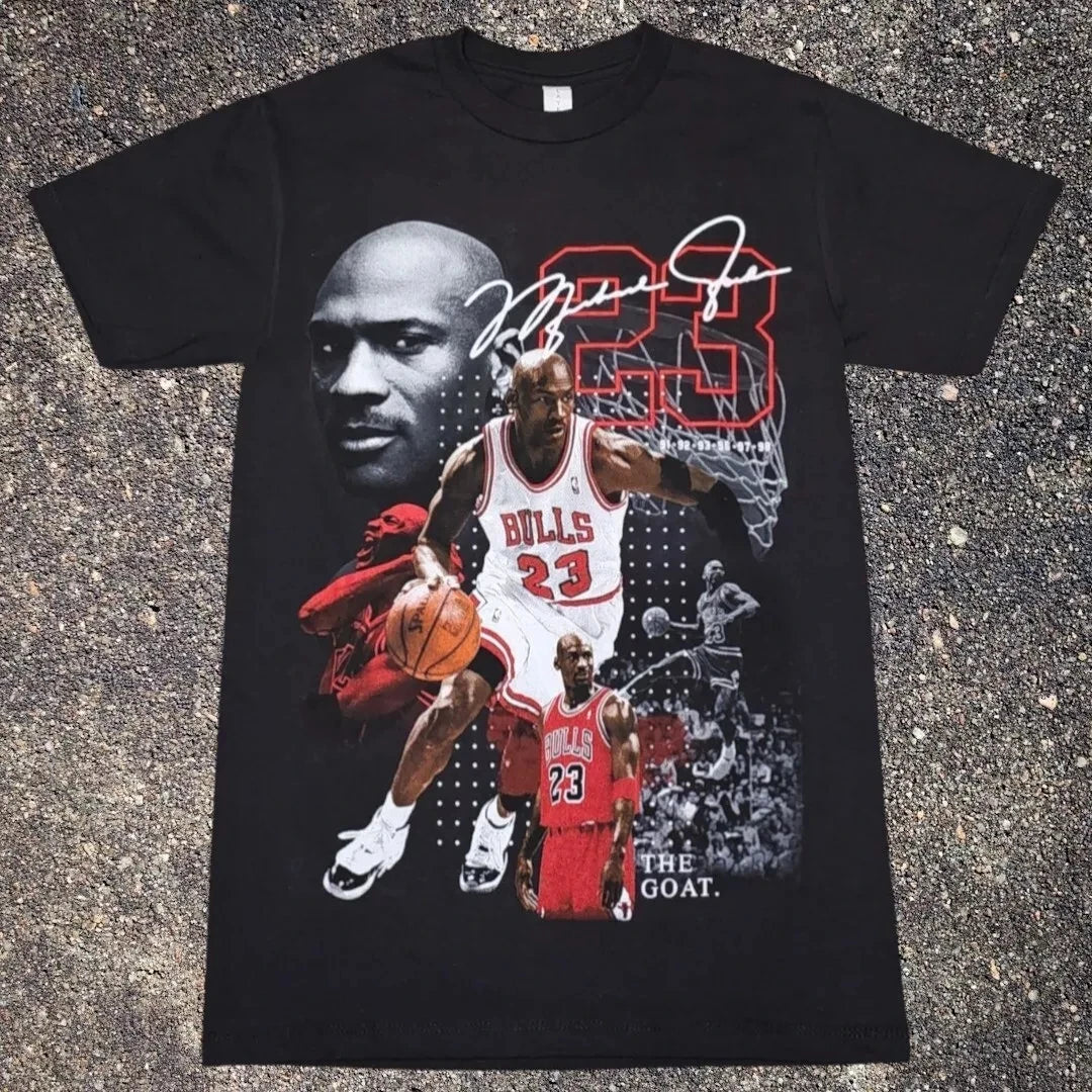 MJ The Goat Basketball Graphic T-Shirt Smile Summer New Men's and Women's Cotton Short Sleeve Top