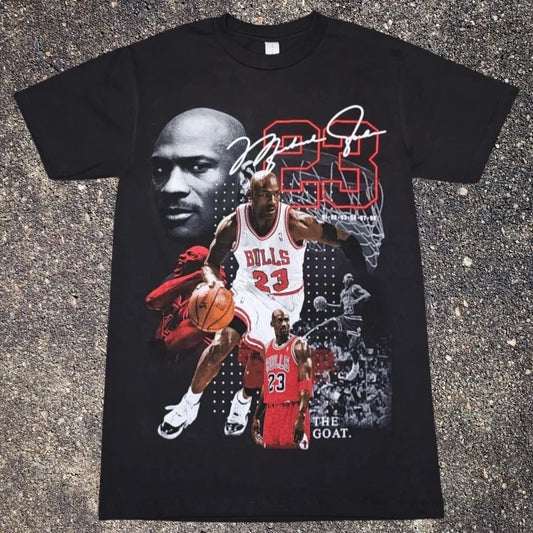 MJ The Goat Basketball Graphic T-Shirt Smile Summer New Men's and Women's Cotton Short Sleeve Top