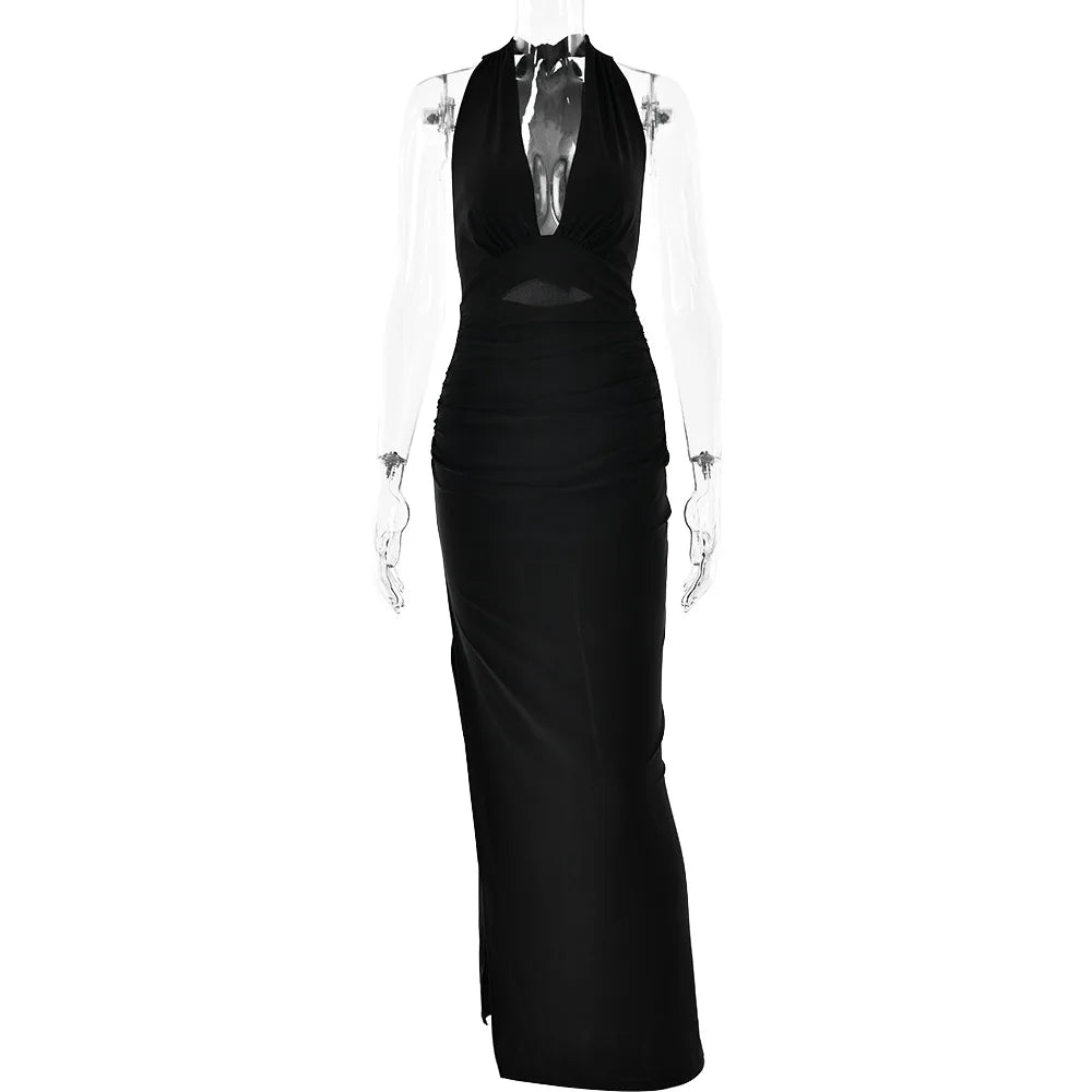 Ladies Summer Fashion Evening Party Dress Women Backless Deep V-Neck Halter Sexy Long Dresses Woman Clothes Birthday Clubwear