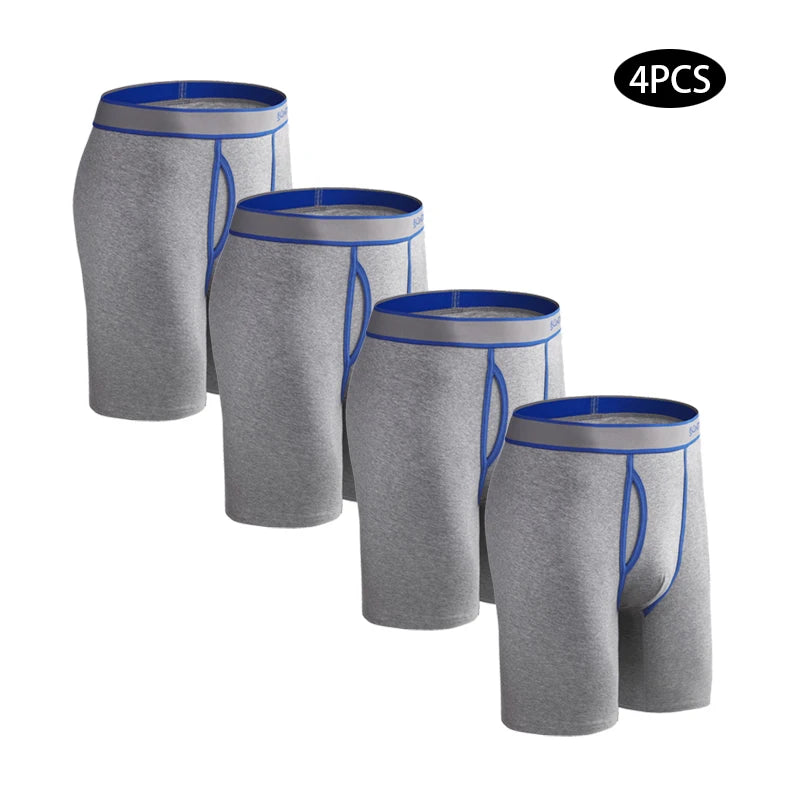 4pcs Long Men's Panties Open front Boxer for men Underwear Trunk Cotton long leg Underpants male boxershorts High Quality Shorts