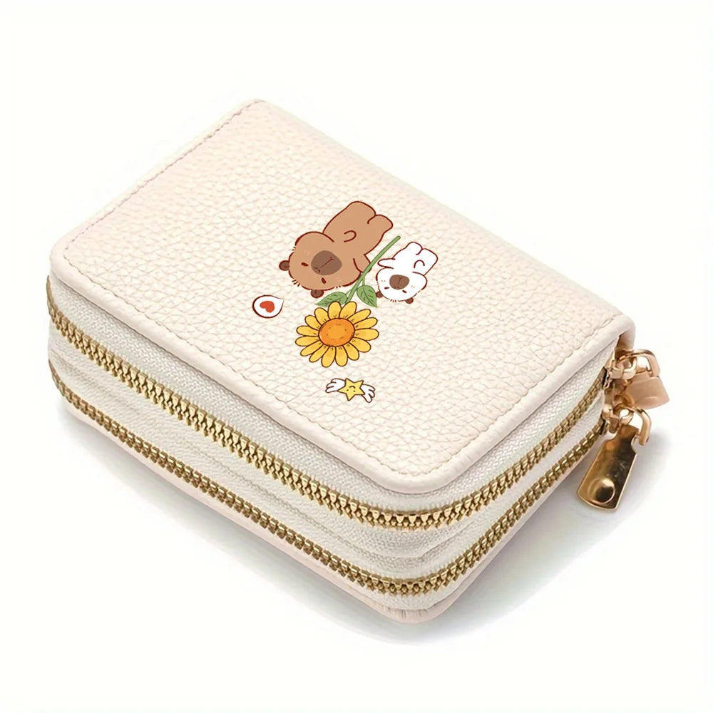 PU Leather Zipper Credit Card Holder, Cartoon Print Fashionable And Compact Women's Coin Purse, Suitable For Women's Daily Use