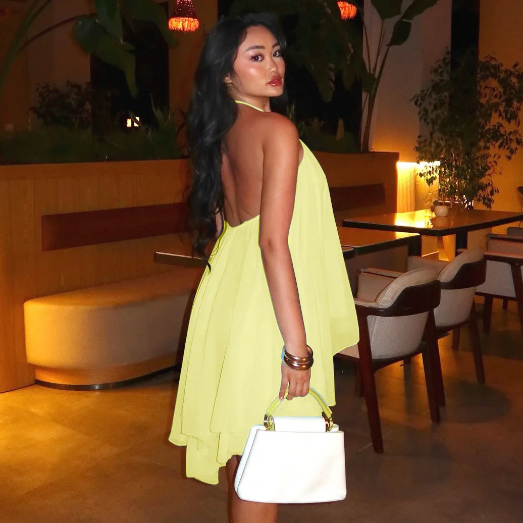 Ladies Summer Chiffon New Fashion Clubwear Dress Women Sleeveless Backless Halter Mini Dresses Birthday Party Streetwear Clothes
