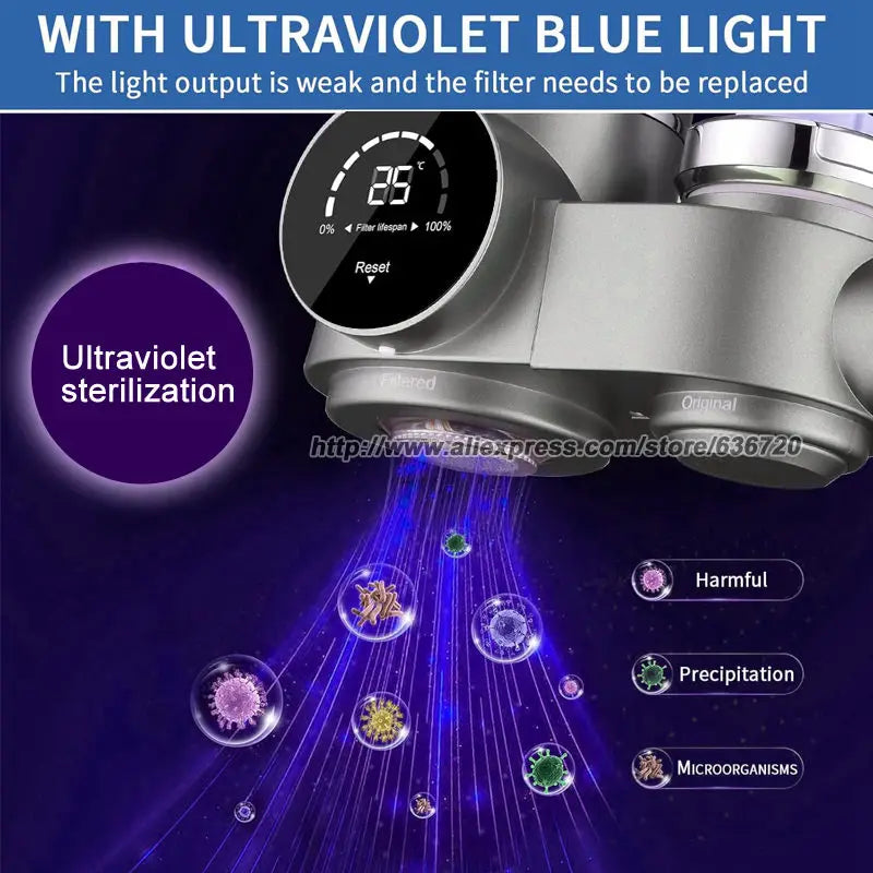 Faucet Mount Water Filter,with UV Light and LED Display Tap Water Purifier, Reduces Lead Chlorine Heavy Metals