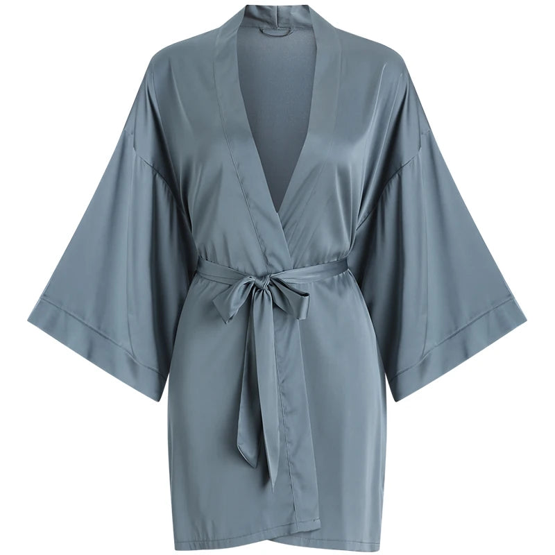 Black Satin Kimono Bridal Robe Lace Lingerie Women Sleepwear Pajamas Pure Ice Silk Wedding Morning Bathrobe Bridesmaid Robes