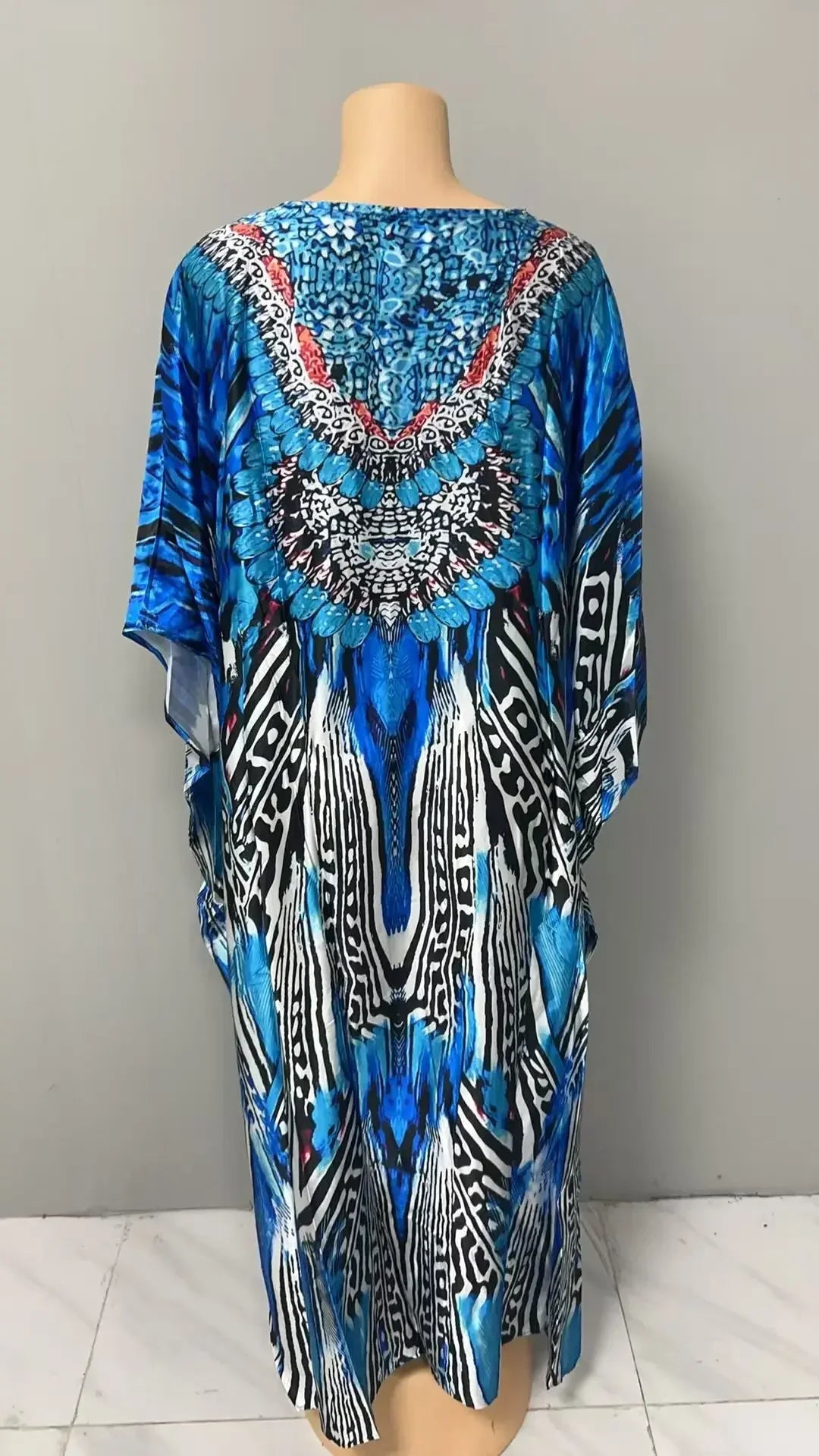 Comfortable plus Size Women's Dress Floral Print Loose Waist Long Skirt Batwing Sleeve V Neck Ankle Length Elegant Fashion