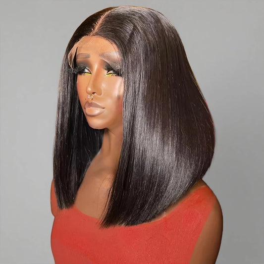 Bone Straight 13x4 HD Lace Frontal Human Hair Wig Short Bob Wig Human Hair HD 13x6 Short Blunt Cut Wig On Sale Cheap Natural Wig
