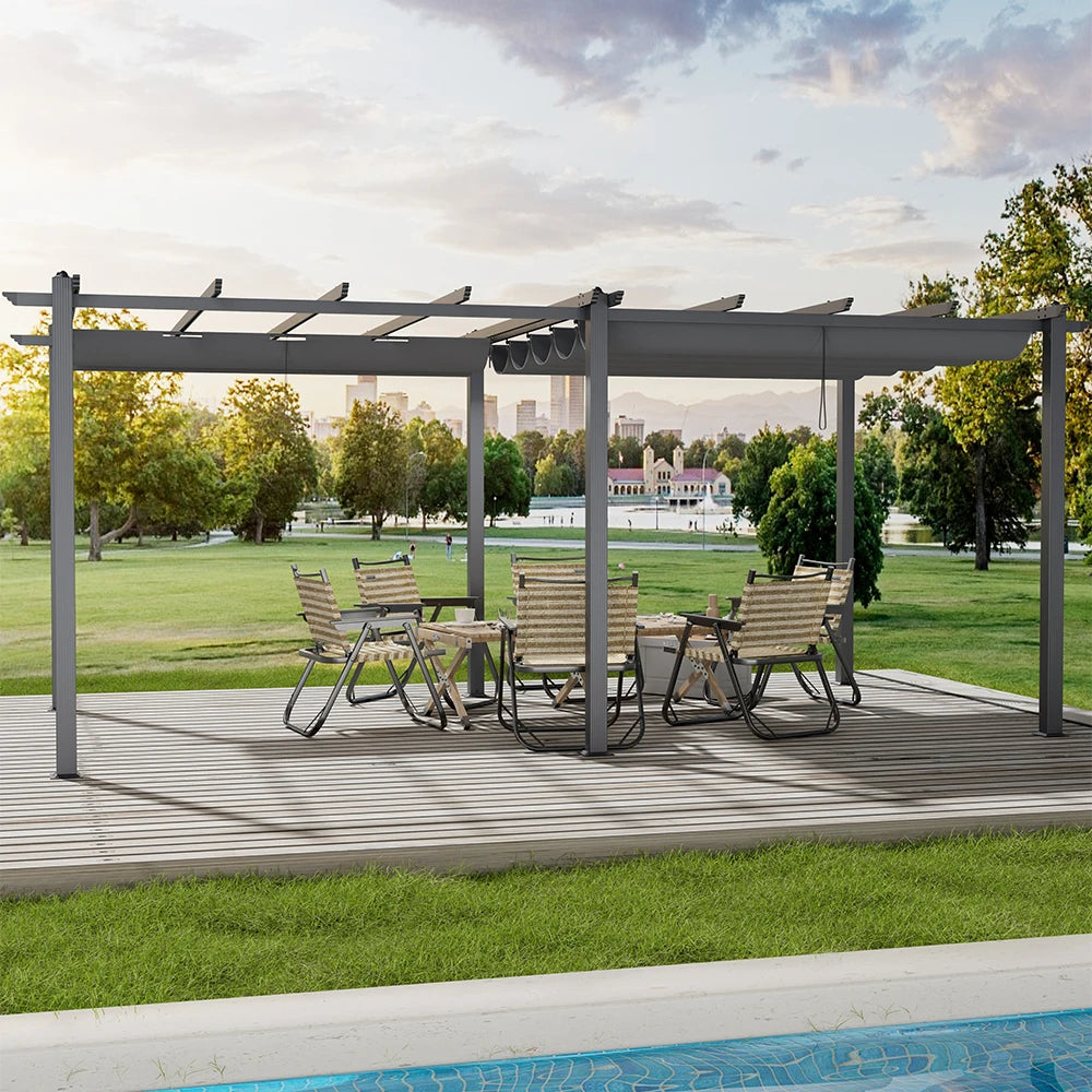 【Breeins】Metal Pergola w/Thicker Post & Upgraded Retractable Pergola Canopy, Heavy-Duty Aluminum Pergolas and Gazebos