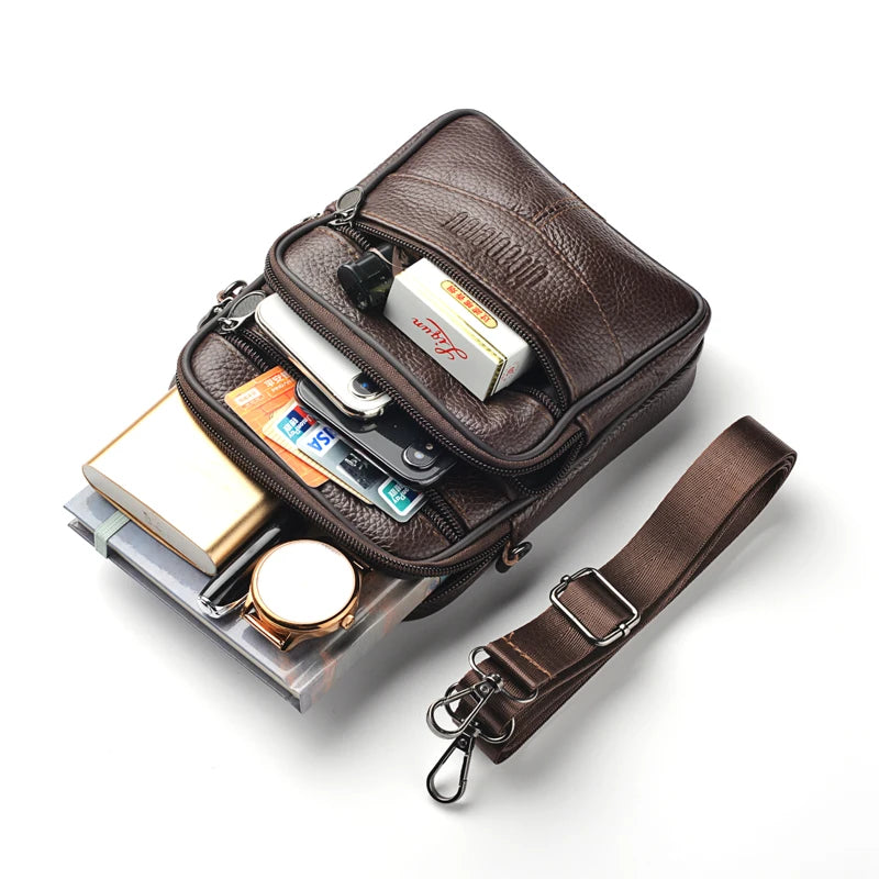 Men's Genuine Leather Crossbody Bag High Quality Zipper Pocket Retro Business Messenger Bag for Men