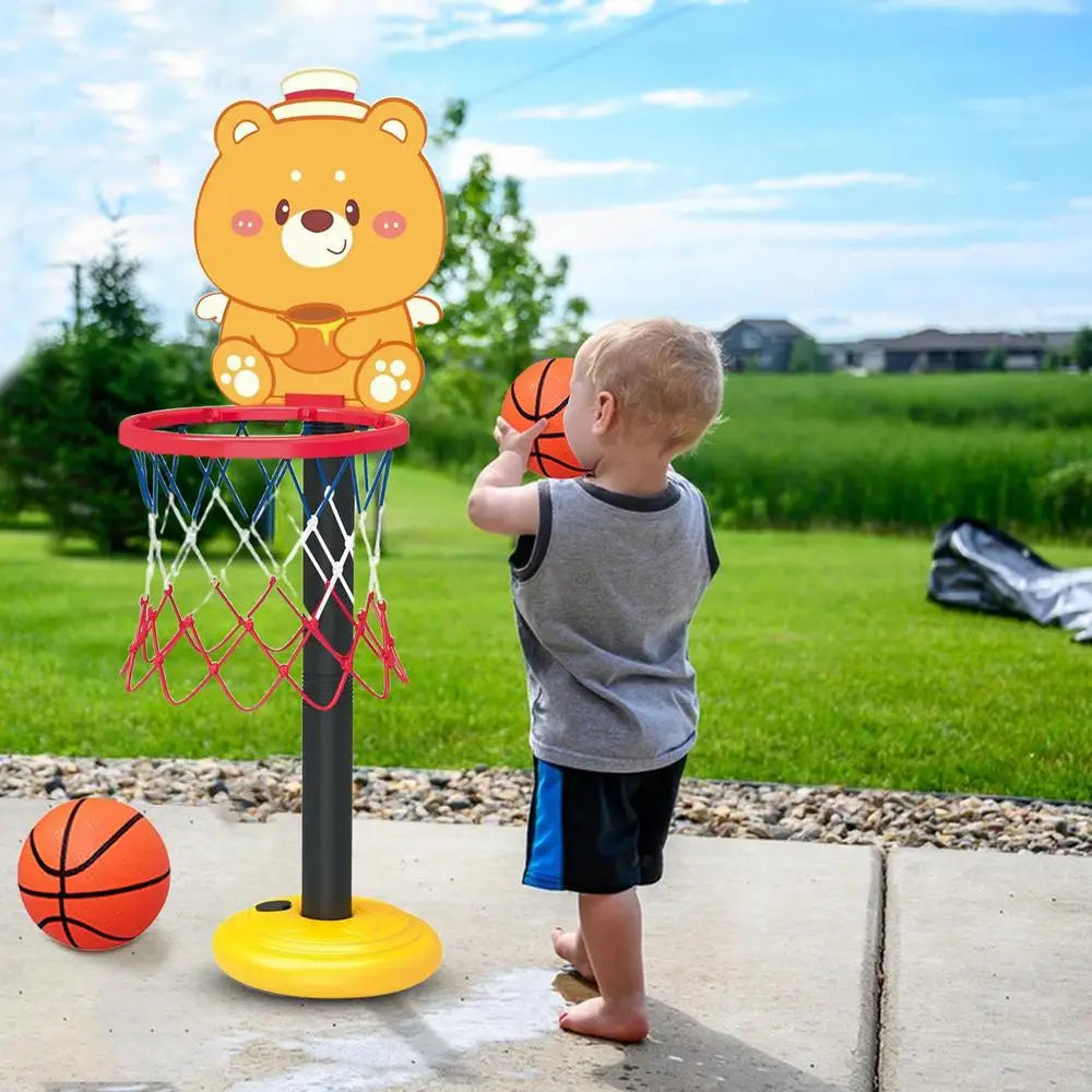 Basketball Hoop for Kids Adjustable Small Basketball Goal Cartoon Bear Shape Basketball Board Stand Indoor Game Sport Toy