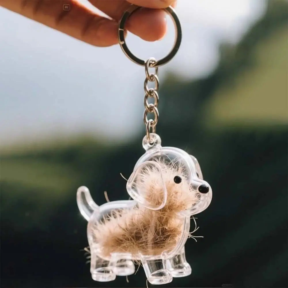 Cartoon Dog Shape Dog Hair Storage Box Transparent Hair Grooming Pet Hair Keychain DIY Handmade Keyring Puppy Pendants Backpack