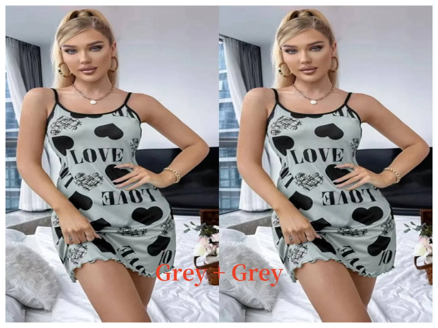 Summer New Women's Nightgown Beauty Back Thin Section Of Home Wear Sexy Halter Short Skirt Love Cartoon Cute Printing Pajamas