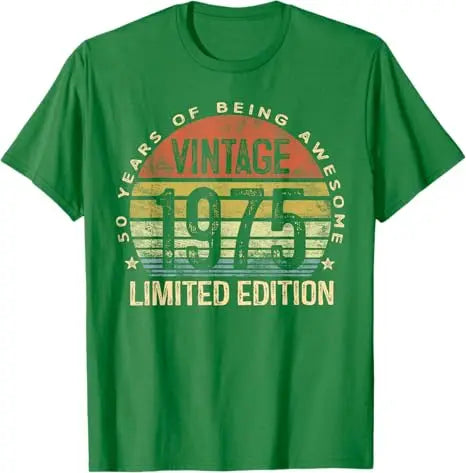 Vintage 1975 Limited Edition 50-Year-Old Gifts 50th Birthday T-Shirt Women Men Fashion Awesome Saying Tee Mama Dad B-day Present