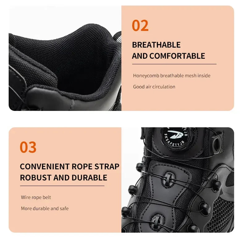 Rotary Buckle Work Boots Safety Steel Toe Shoes Men Breathable Safety Shoes Brand Indestructible Shoes Puncture-Proof work Shoes