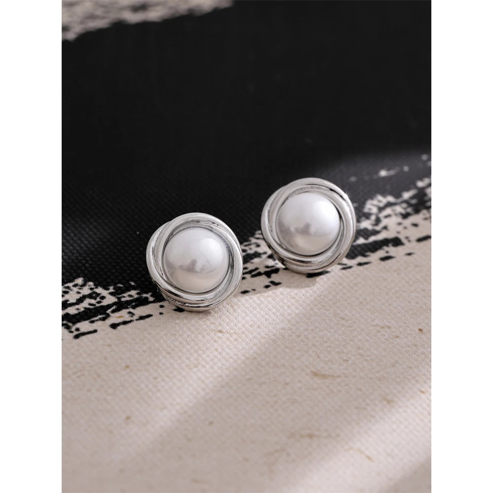 NiNice Earrings Vintage Stainless Steel Imitation Pearl Flower PVD Plating Popular Jewelry Gifts New Wholesale