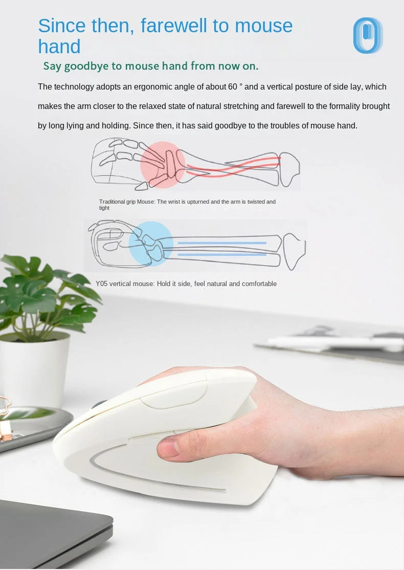Original ihoyi Wireless Mouse Vertical Wired USB Mouse Ergonomic Luminous 2.4G Mute Photoelectric Bluetooth Game Mouse
