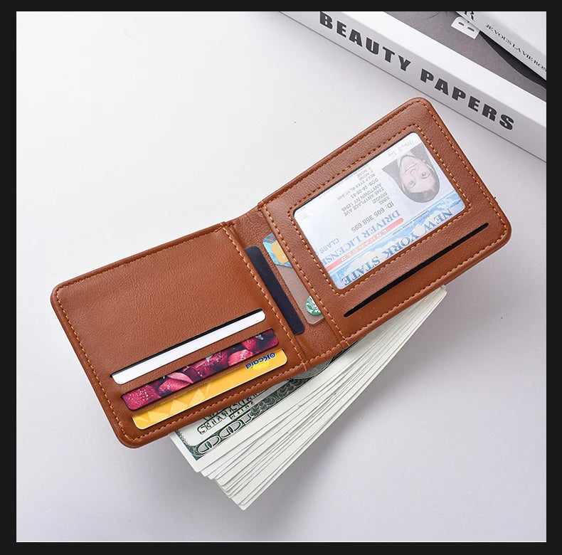 Men's Short Wallet Multi-Card Slot Card Holder PU Leather Luxury Wallet for Men