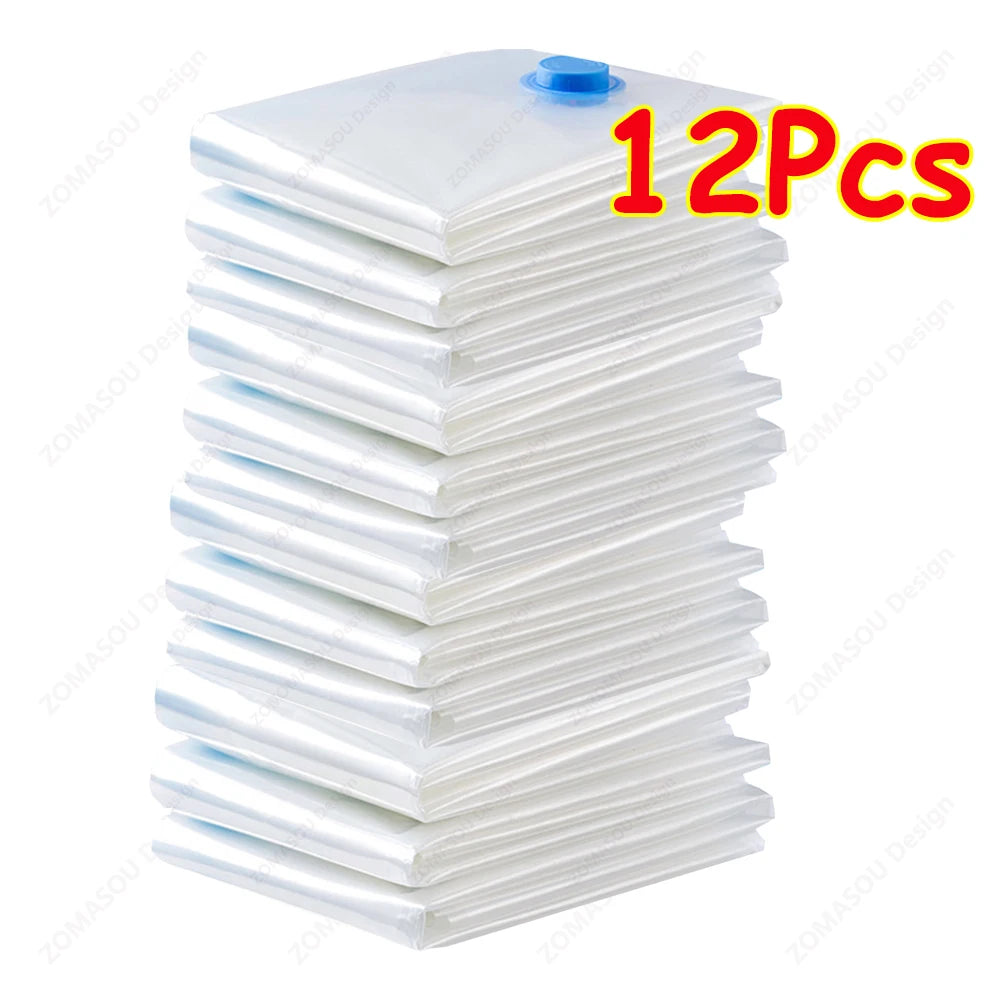 1-24Pcs Reusable Vacuum Storage Sealing Bags with Hand Pump Clear Folding Compressed Space Saving Vacuum Bag for Clothes Travel