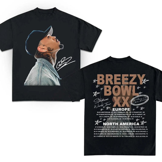 Chris Brown Tour Shirt 2025 Chris Brown Tour Breezy Bowl XX T-Shirt Summer New Men's and Women's Cotton Top
