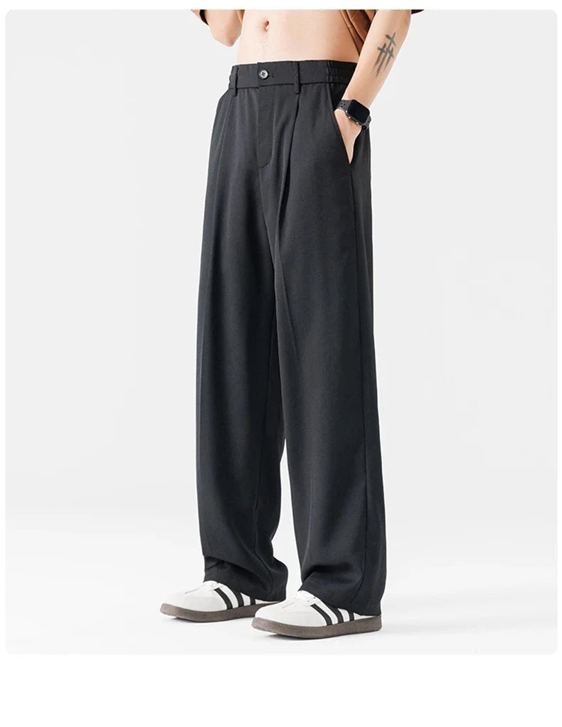New Men Suit Pants Business Trousers Solid Casual Pant Wide Leg  Straight Fashionable Streetwear Comfortable Fabric Oversize