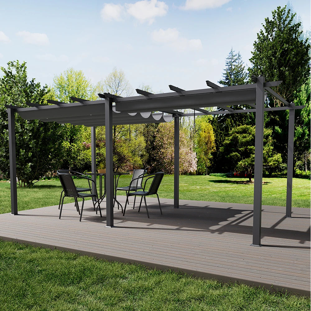【Breeins】Metal Pergola w/Thicker Post & Upgraded Retractable Pergola Canopy, Heavy-Duty Aluminum Pergolas and Gazebos