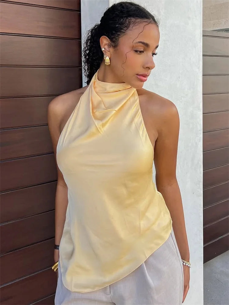 Tossy Summer Satin Fashion Vest Top For Women V-Neck Solid Sleeveless Cropped Top Camisole Elegant Commute Female Tank Top 2025