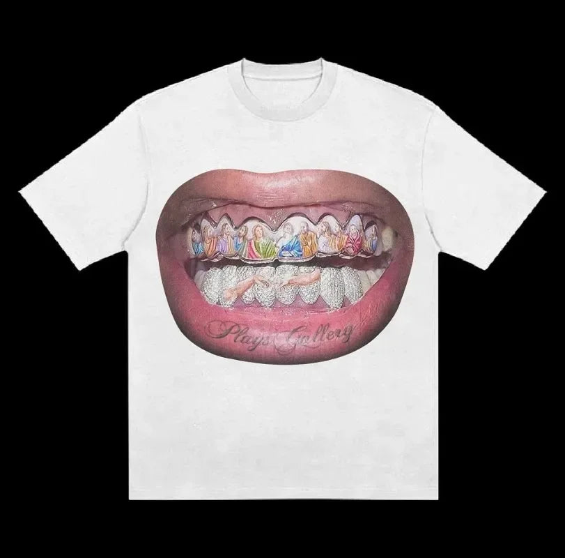 Y2K vintage men t shirts gothic print pattern Streetwear oversized t shirt Hip Hop men women Harajuku Punk Cotton Loose t shirt