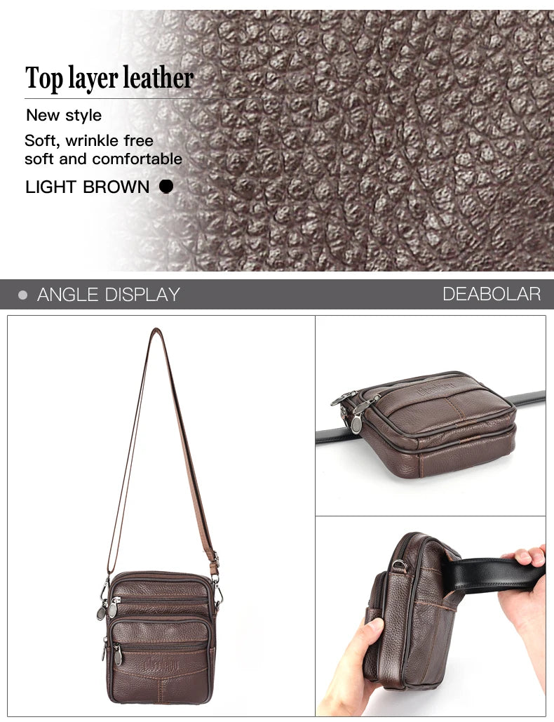 Men's Genuine Leather Crossbody Bag High Quality Zipper Pocket Retro Business Messenger Bag for Men