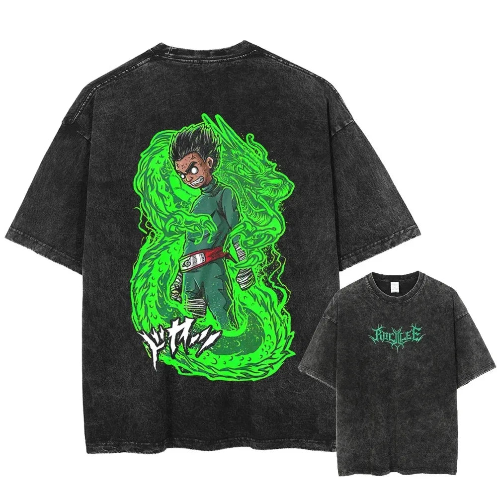 Men Washed Anime Naruto Print T Shirt Hip Hop Streetwear T-Shirt Harajuku Cotton Short Sleeve Casual Tshirt Summer Tops Tees