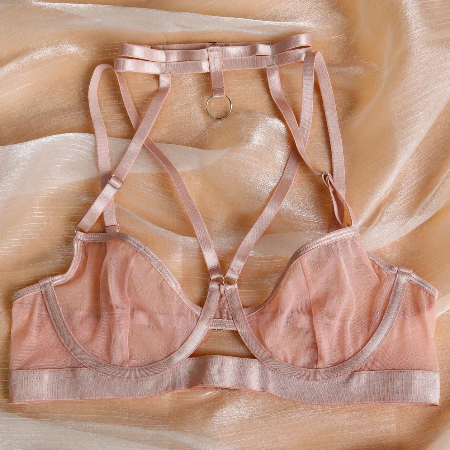 Bridal Boudoir Lingerie Set PushUp Bra Tulle Lace Trim Garter Belt Suspenders Kit Seductive for Women