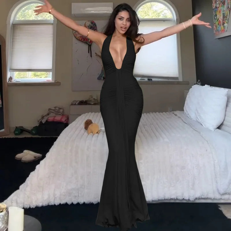 Ladies Summer Elegant Evening Party Dress For Women Sleeveless Backless Halter Sexy Long Dresses Woman Clothes Birthday Clubwear