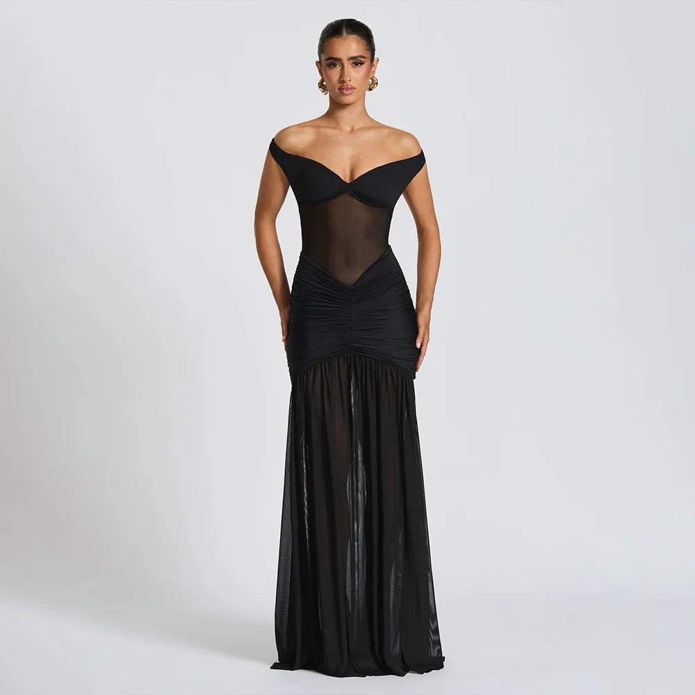 Ladies Summer Elegant Evening Party Dress Women Sleeveless Backless Side Slit Mesh Long Dresses Woman Clothes Birthday Clubwear