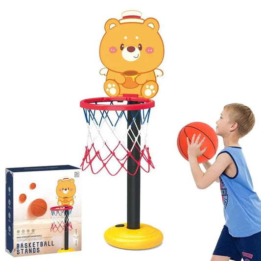 Basketball Hoop for Kids Adjustable Small Basketball Goal Cartoon Bear Shape Basketball Board Stand Indoor Game Sport Toy